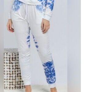 Davi Dani Tie Dye Jogger Pants White Blue‎ Size S Lounge Sleep Casual NWT